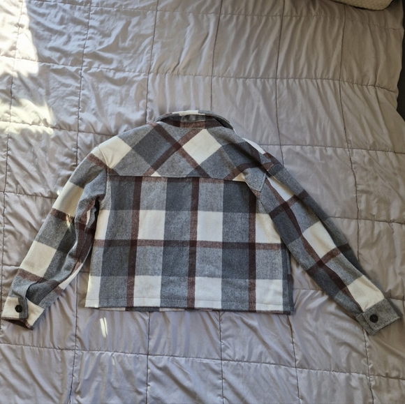 Altar'd State Grey, Cream, & Brown Plaid Shacket, Medium, EUC - Picture 3 of 9